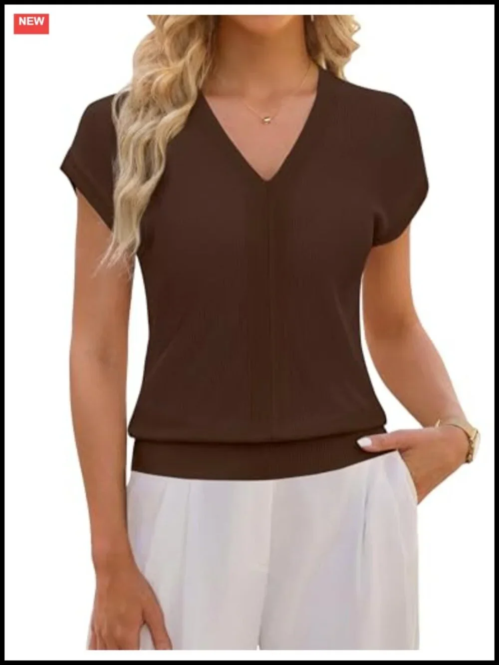 Women's V-Neck Cap Sleeve Knit Pullover Sweater - Soft Lightweight 100% Lyocell